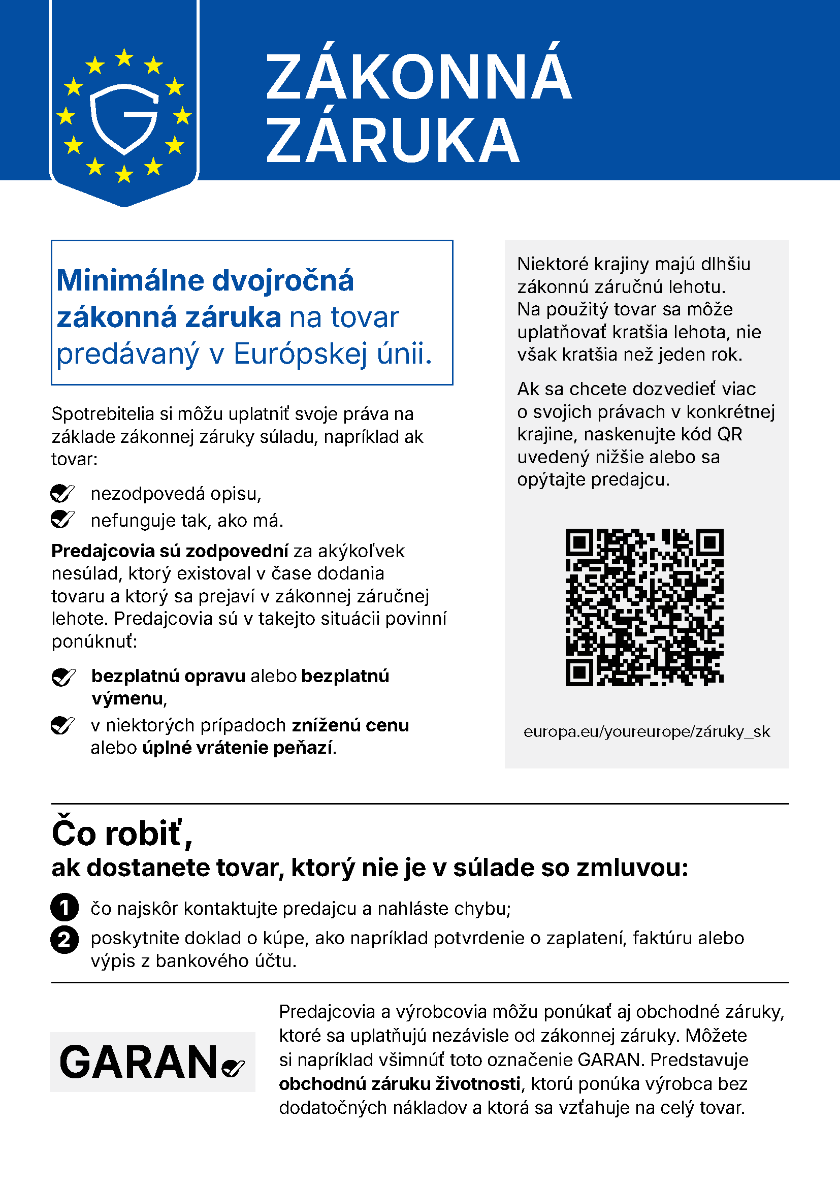 Harmonizované oznámenie EÚ o zákonnej záruke. Úplné znenie je dostupné v textovej verzii oznámenia.