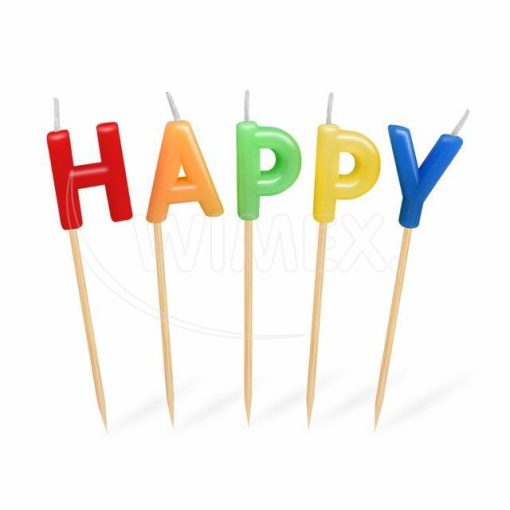Set sviečok na špajdli "HAPPY BIRTHDAY" 65mm, 1 set