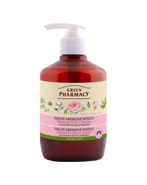 Green Pharmacy tekuté mydlo - zachováva mladú pokožku 460 ml - Pižmová ruža a bavlna