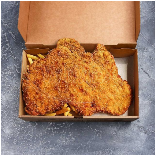 Schnitzel box (mikrovlnitá lepenka) kraft s potlačou 280 x 170 x 60 mm, 100 ks