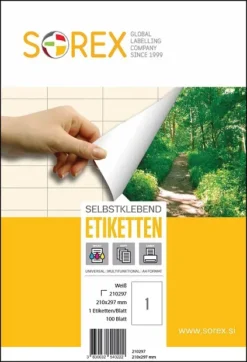Etikety PRINT 210x297 biele zn. SOREX