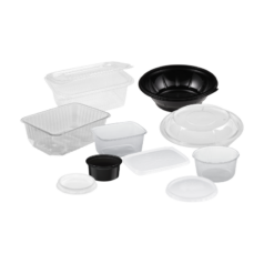 Plastové misky a vaničky na šaláty, ovocie a dreň
